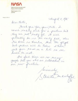 ALS, Autographed letter signed by Christa McAuliffe 